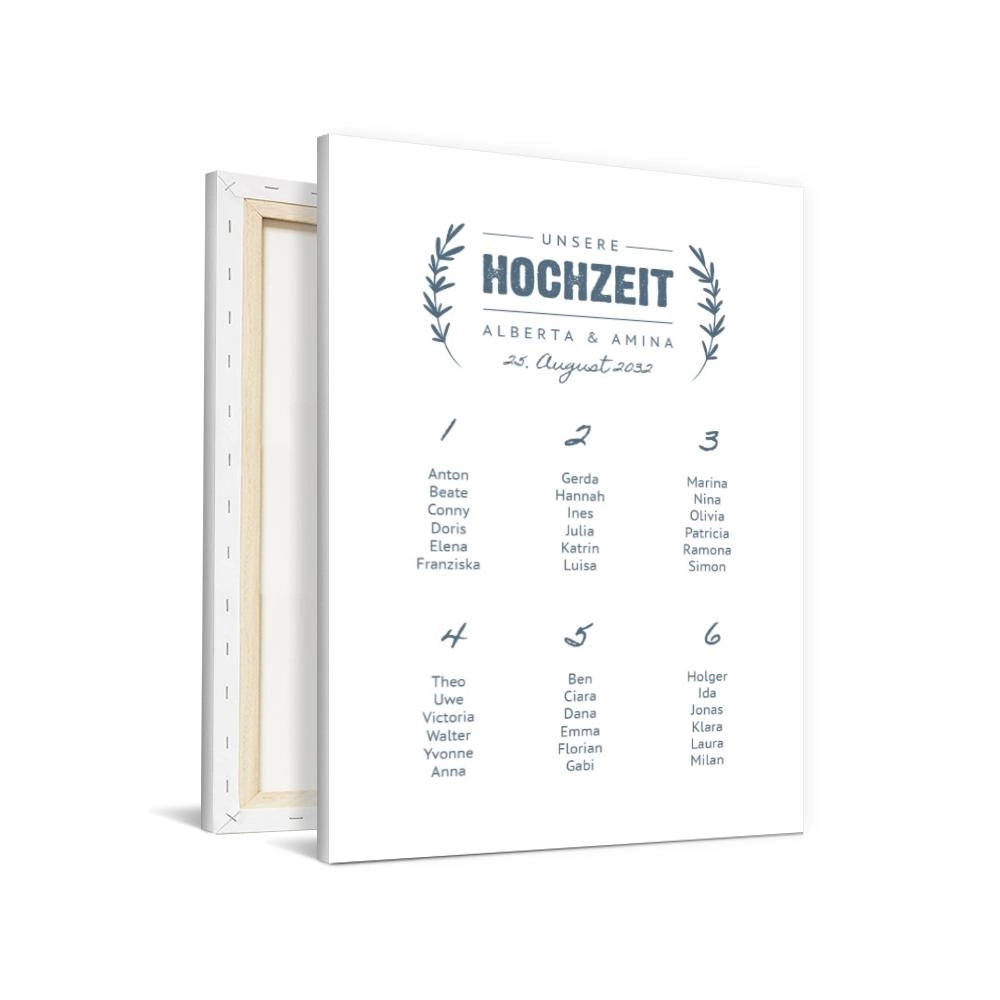 Sitzplan als Leinwand für Ihre Hochzeit selbst gestalten & fertig bedruckt bestellen - Leinwand im Format 400 x 600 mm bei druckstdu.de