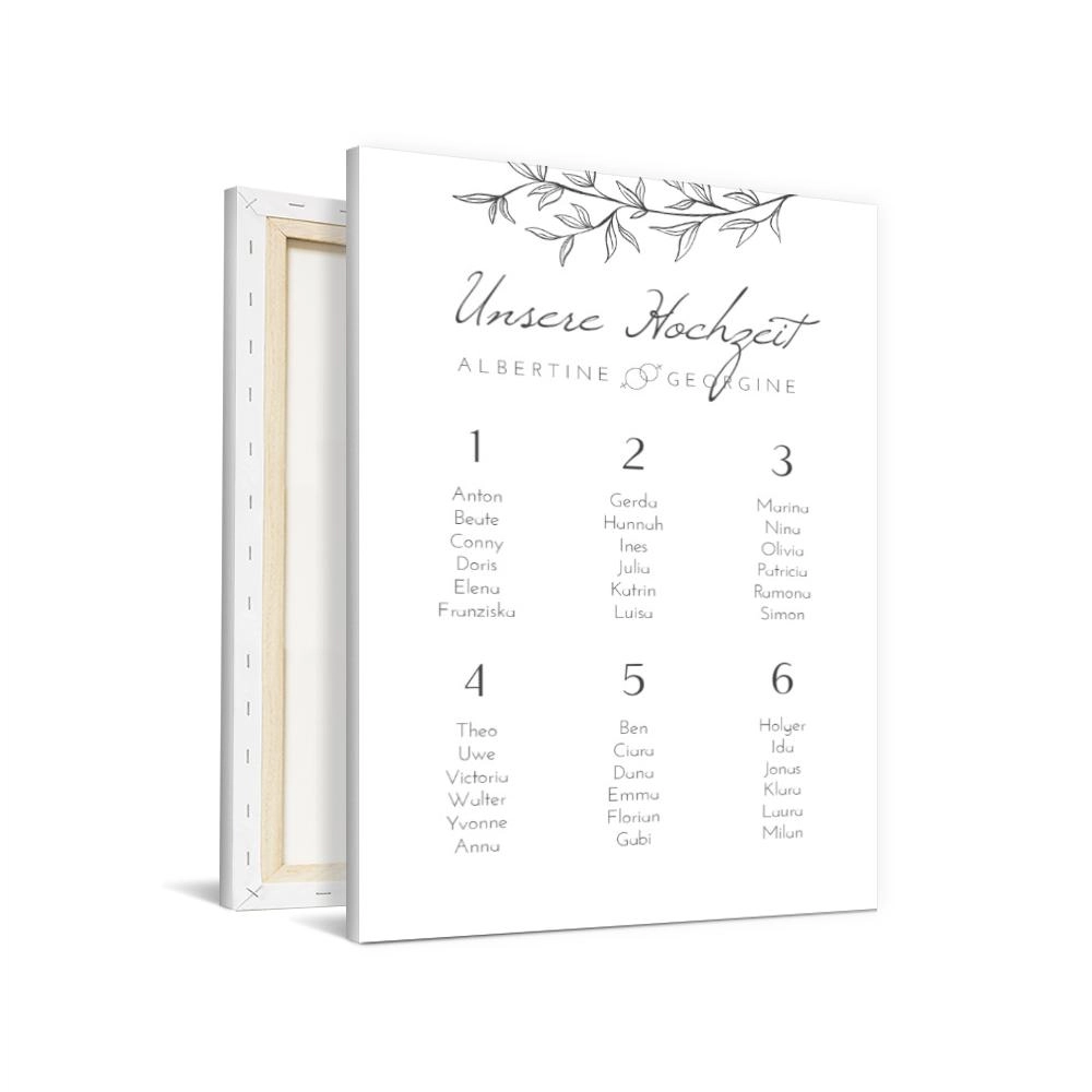Sitzplan als Leinwand für Ihre Hochzeit selbst gestalten & fertig bedruckt bestellen - Leinwand im Format 400 x 600 mm bei druckstdu.de