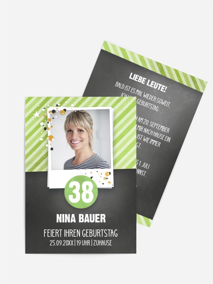 Geburtstagseinladungen mit eigenen Texten & Bildern selbst gestalten - Einladung zum Geburtstag Design - Konfetti im Format 105 x 148 mm einfach bei druckstdu.de bestellen.