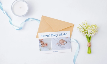 Hurra Baby ist da Grußkarte mit viel Liebe designt, auch für Taufe nutzbar